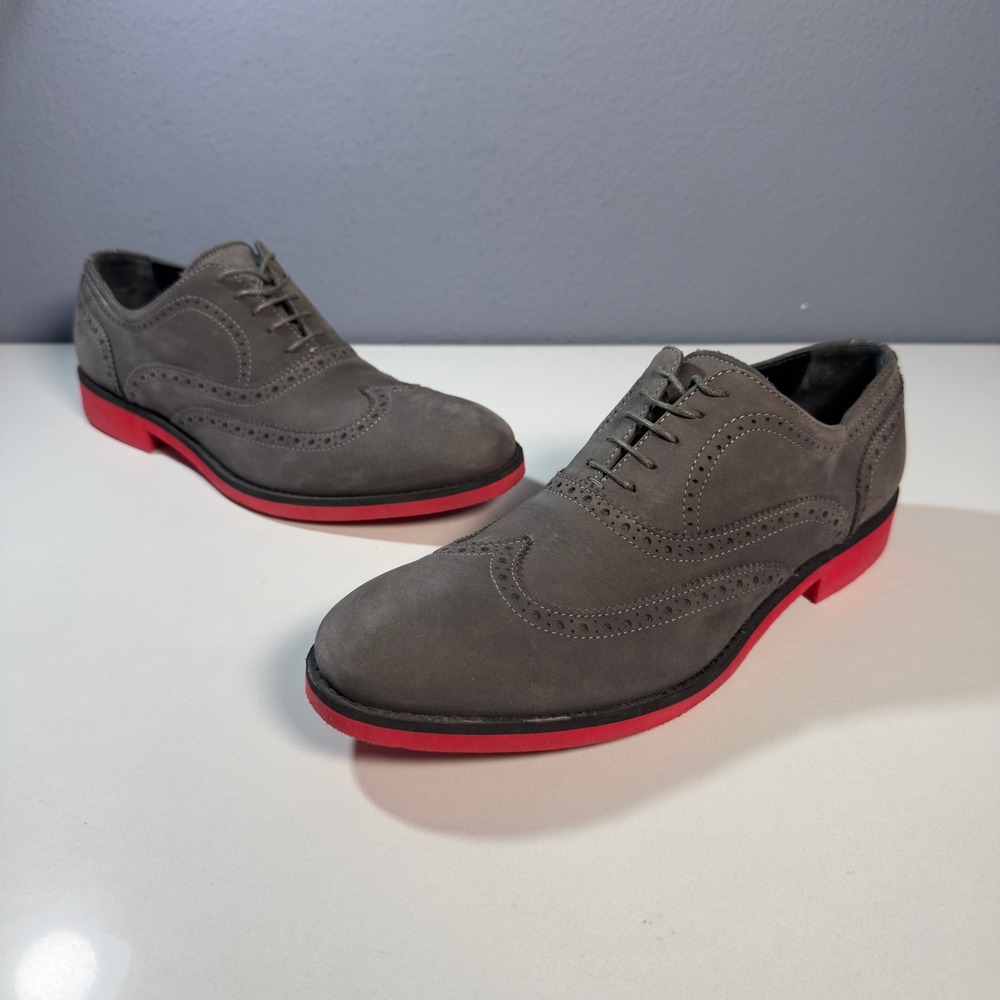 Kabaccha Wingtip Oxfords Men 41‎ Grey Suede Made in Italy Red Sole Nappa Leather